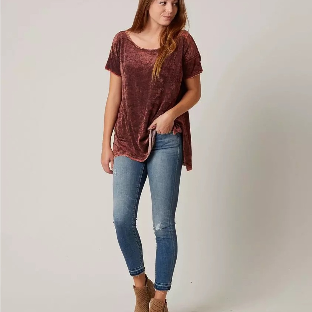 We the Free raw edge ladies Doran velvet top high low hem size says TP+XS - Picture 11 of 11